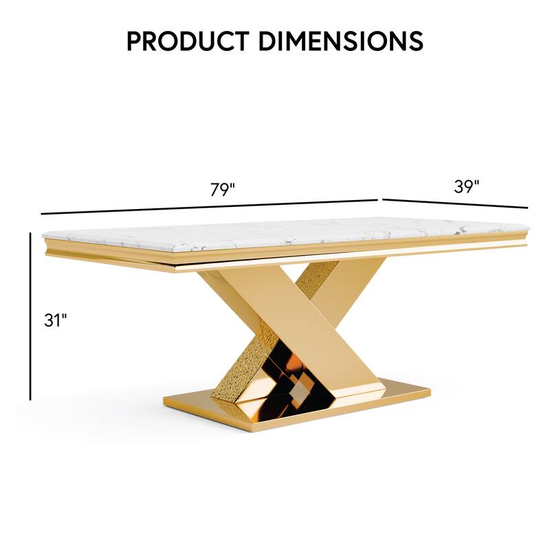 Furniture of America Thaddeus Modern X-Shaped 79-inch Dining Table with Stone Top
