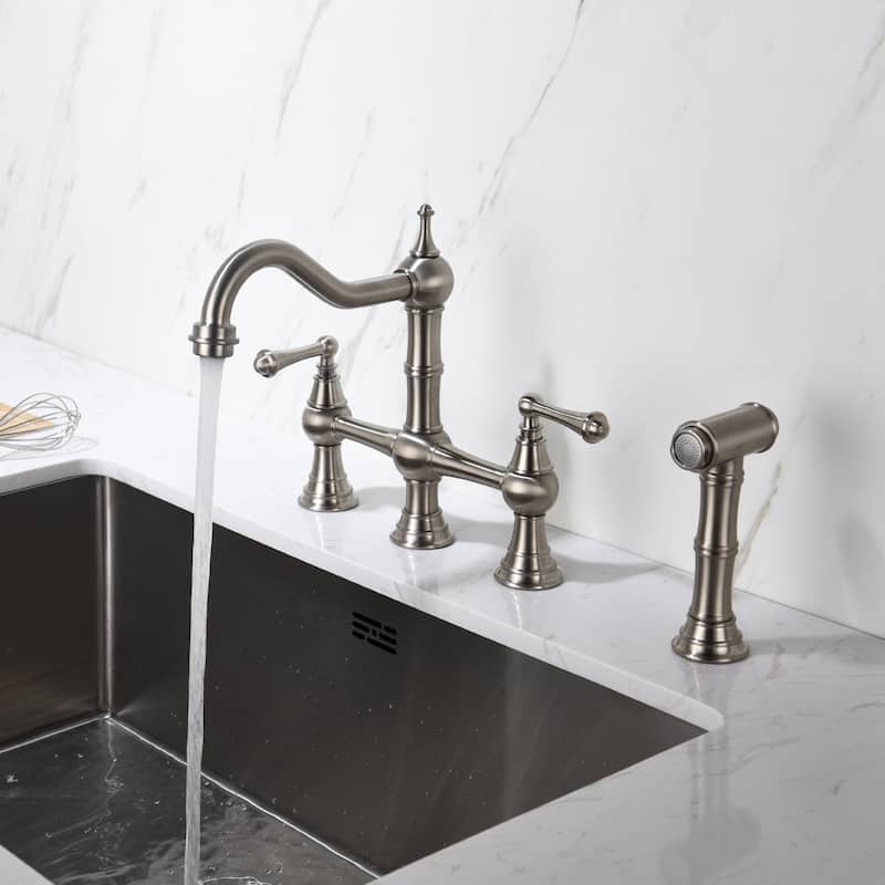 Two-Handles Bridge Kitchen Faucet with Side Sprayer