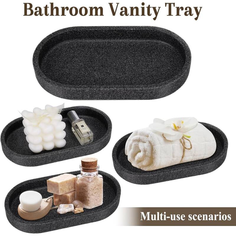 4-piece black bathroom accessories set with soap dispenser, toothbrush holder, medicine bottle, tray