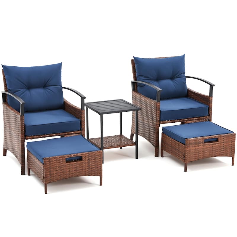 AVAWING 5-Piece Patio Furniture Set Wicker Conversation Set with Coffee Table and Ottoman