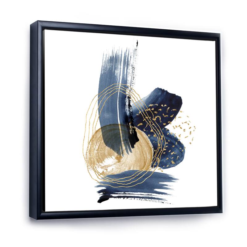 Designart "Landscape of Dark Blue Mountains & Gold Strokes II" Modern Framed Canvas Wall Art Print - 30 In. Wide x 30 In. High - Black