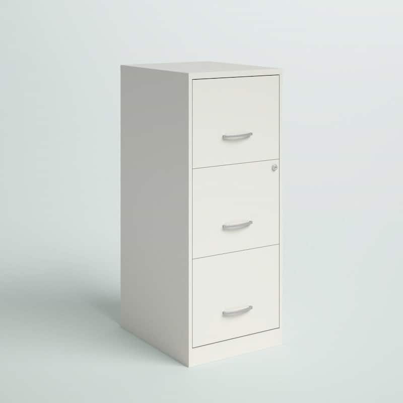 White Metal 3-Drawer Vertical Filing Cabinet with Lock and Smooth Metal Slides