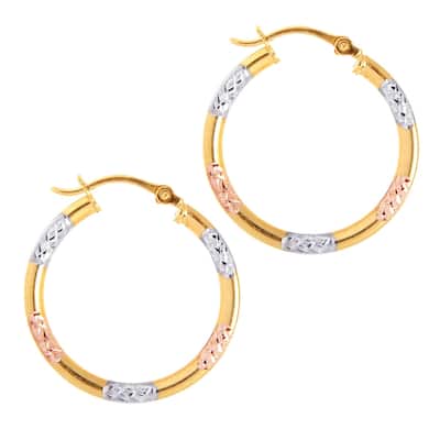 Curata 10k Tri-color Gold 20mm Sparkle Cut Round Hoop Earrings