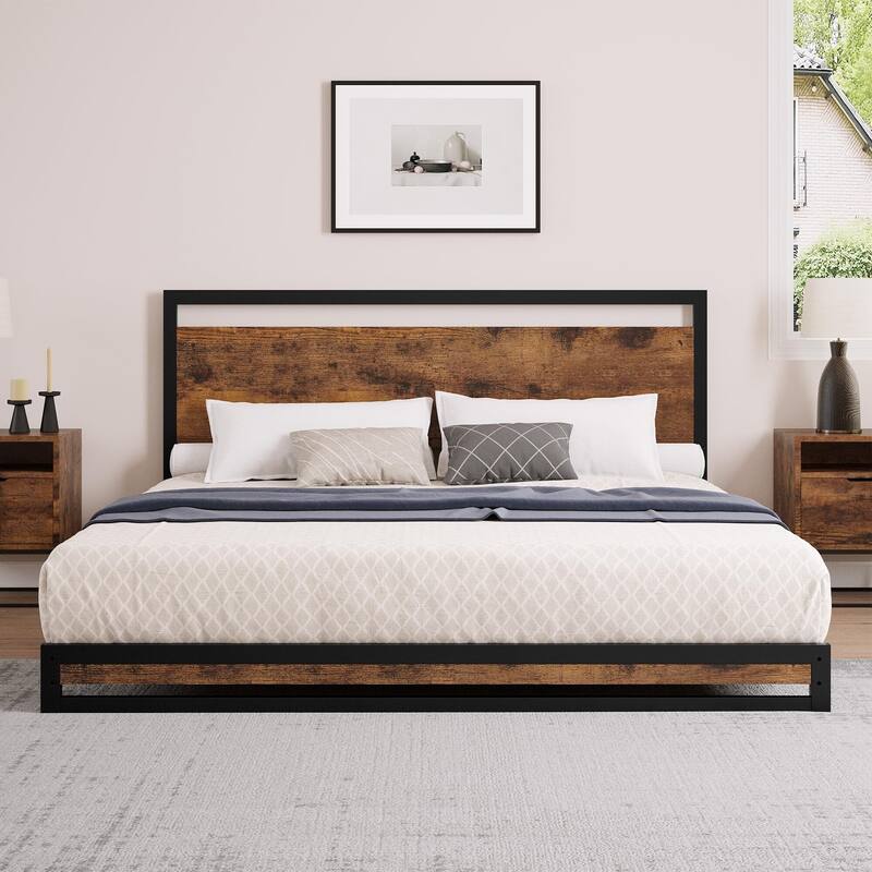 6/12 Inch Twin/Full/Queen/King Metal Platform Bed Frame - Brown_King_6" - King