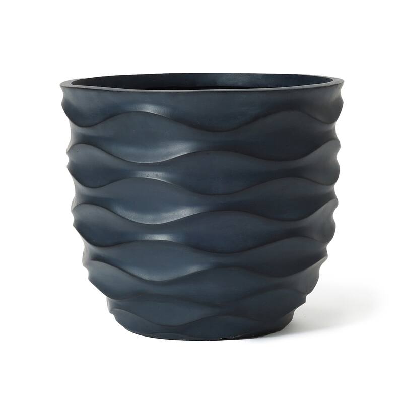 Round Black Waves Indoor/Outdoor MgO Planter - 15.2" H x 17.38" Diameter