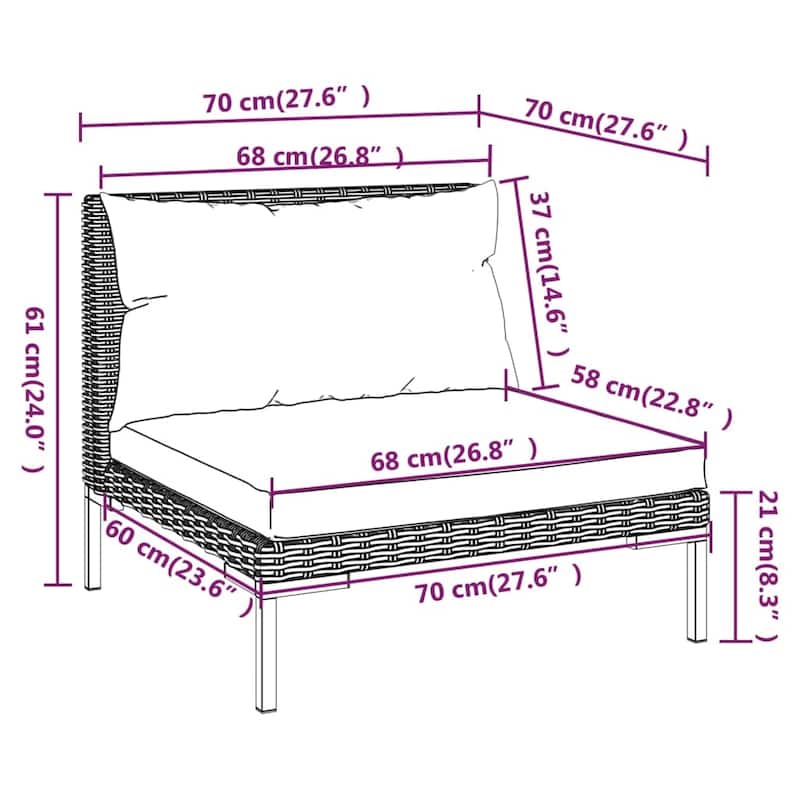 vidaXL Patio Lounge Set Outdoor Sectional Sofa Set Table Poly Rattan Dark Grey - 27.6" x 27.6" x 24"