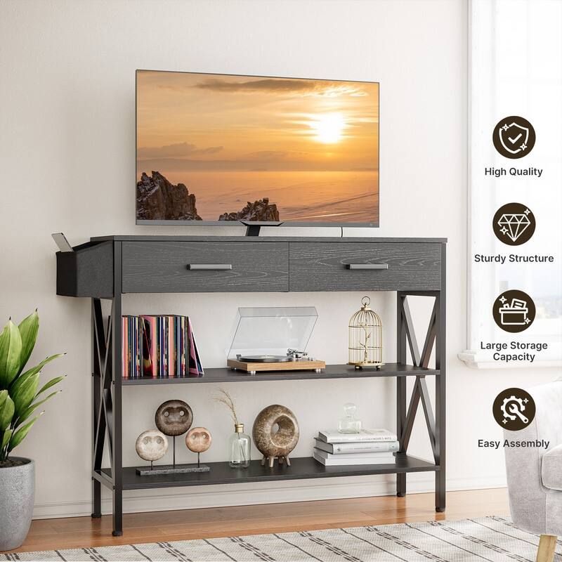 Multi-function Console Table with 2 Drawers, Entryway Sofa Table with 3 Tier Storage Shelves