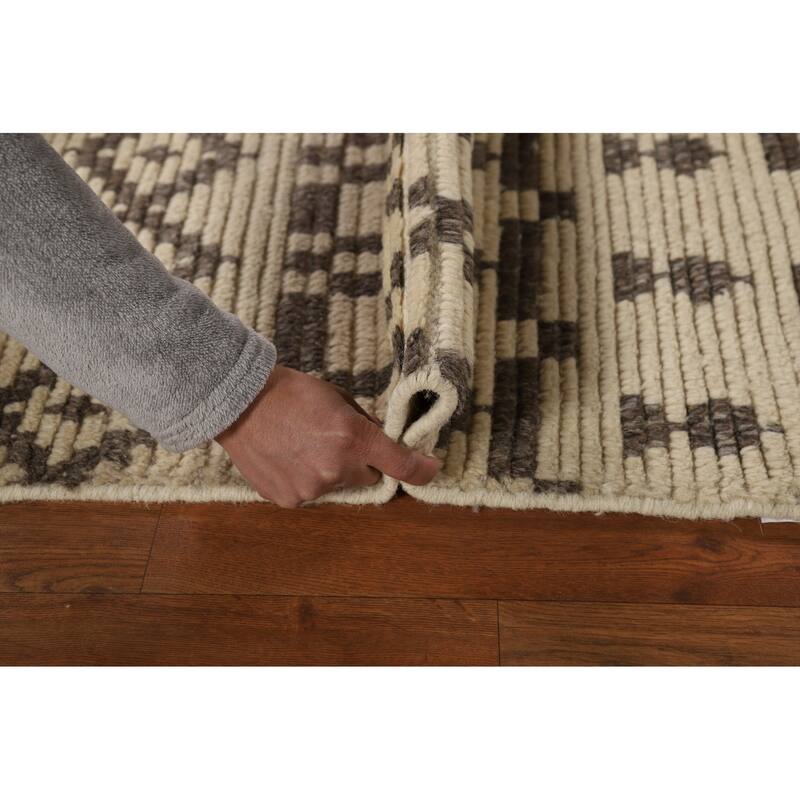 Striped Moroccan Indian Accent Rug Hand-Knotted Wool Carpet - 2'0"x 3'0"