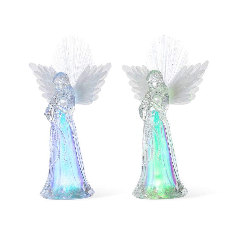 Glitzhome Set of 2 10.75''H Christmas Lighted Acrylic Color Changing Tabletop Angel Figurine