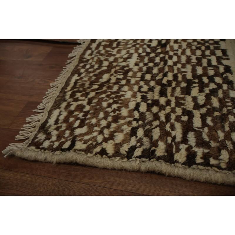 Hand Knotted Oriental 100% Wool Carpet Modern Tribal Beige & Ivories Moroccan Area Rug - 9' 7'' X 6' 8''