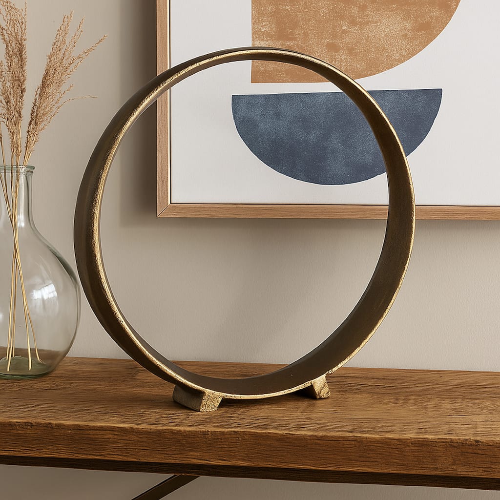 Dalie Sculpture, Round Metal Accent Tabletop Size, 14 Inch, Bronze