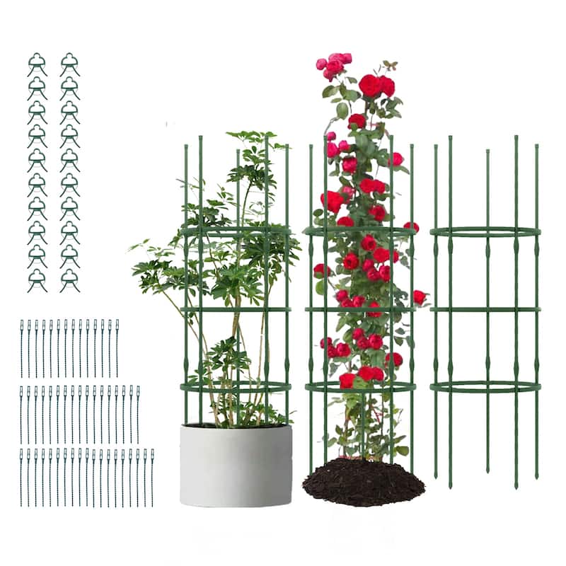 Gymax 3-Pack Garden Tomato Trellis 60'' Plant Support Cage w/ - Green