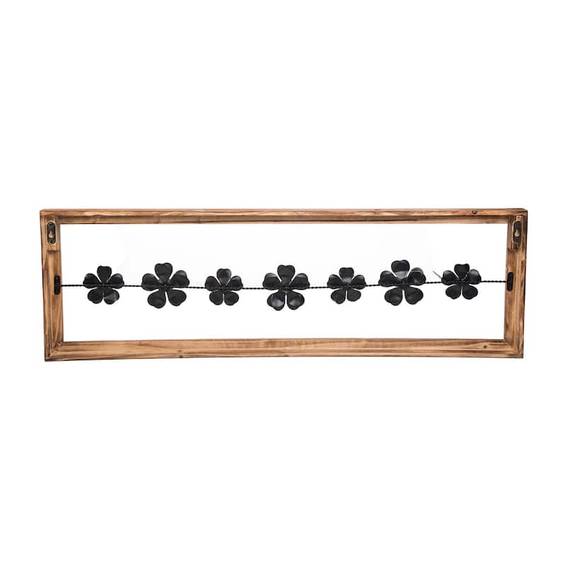 Foreside Home & Garden 38 x 12 inch Rustic White Flower On A Wire Wood And Metal Wall Décor