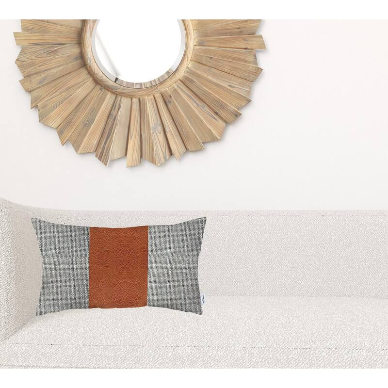 HomeRoots 12" X 20" Grey And Brown Geometric Zippered Handmade Polyester Lumbar Pillow Cover