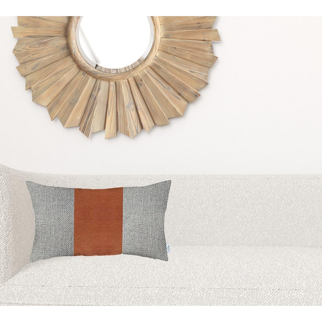 HomeRoots 12" X 20" Grey And Brown Geometric Zippered Handmade Polyester Lumbar Pillow Cover