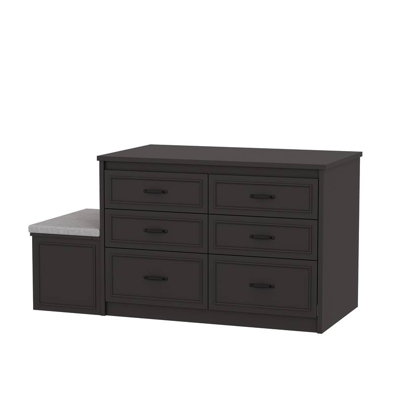 White Dresser with Seat and Storage 6 Drawer Closet Island Cabinet Bedroom Organization Bench