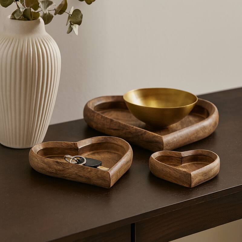 Heart-Shaped Tray with Rich Wood Grain Detail - Decorative Tray for Office and Home Decor