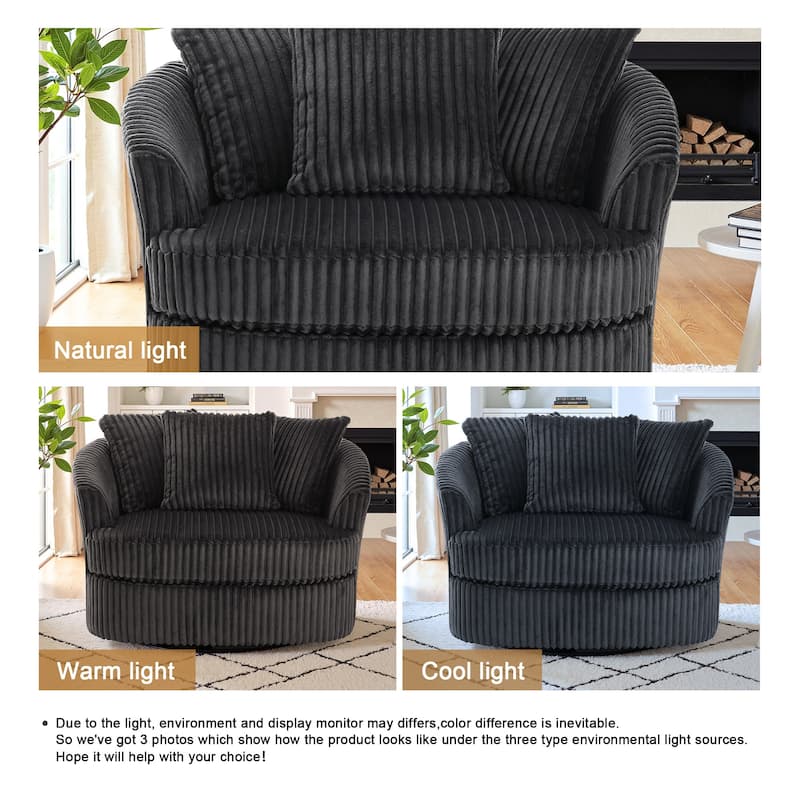 UIXE Oversize 43" Plush Corduroy Swivel Barrel Chair Comfy Accent Chair For Living Room