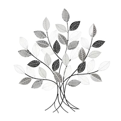 Metal Tree Wall Decor with Various Patterned Leaves - Black - Roche River Decor