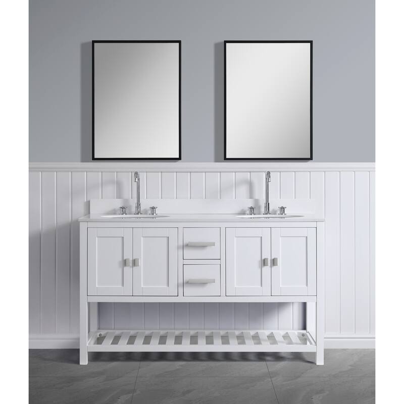 Monaco 60" Double Sink Vanity Base Only - White