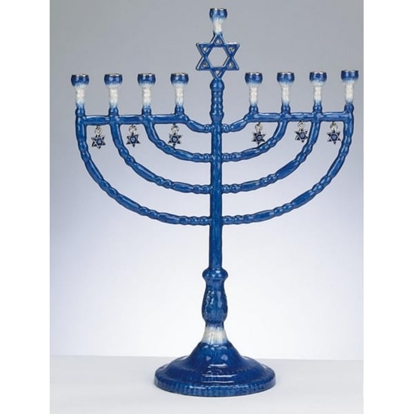 Shop 12" Blue and White Enameled Hanukkah Menorah with ...