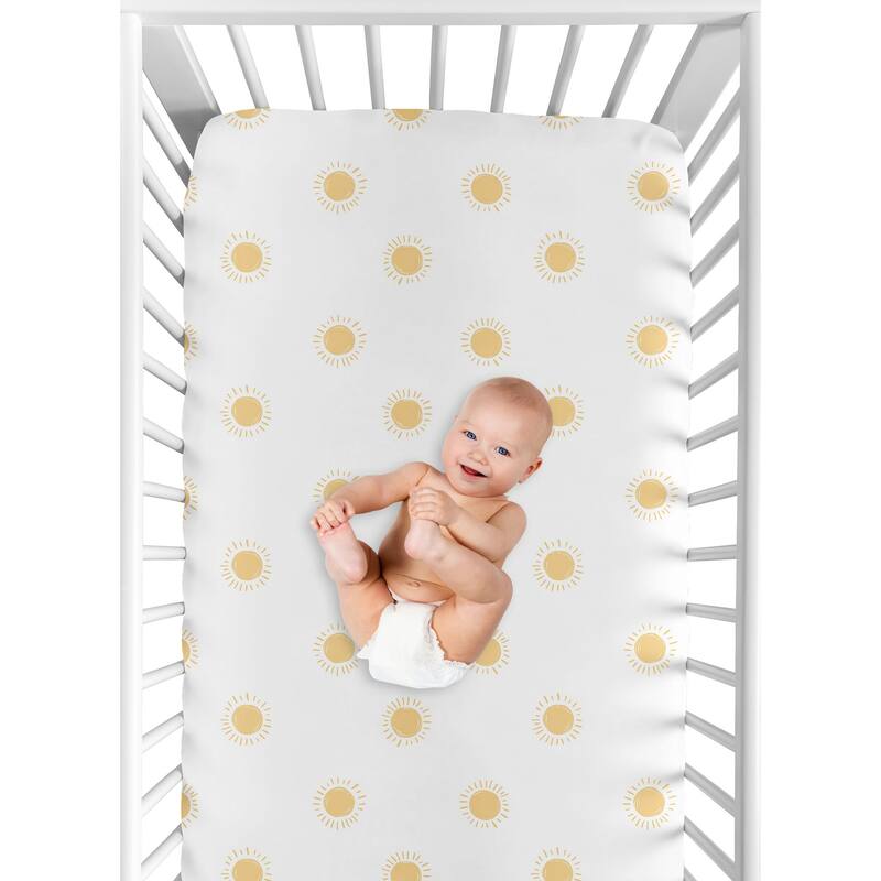 White Yellow Boho Sun Boy Girl Fitted Crib Sheet Mustard Bohemian Celestial Sky Desert Sunshine Outdoors Nature Gender Neutral