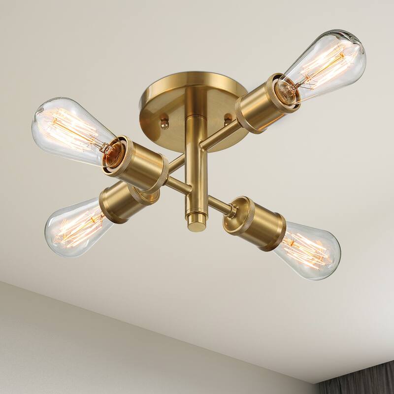 Raleni Retro 4-Light Semi-Flush Mount Ceiling Fixture - Gold Brass - Gold Brass