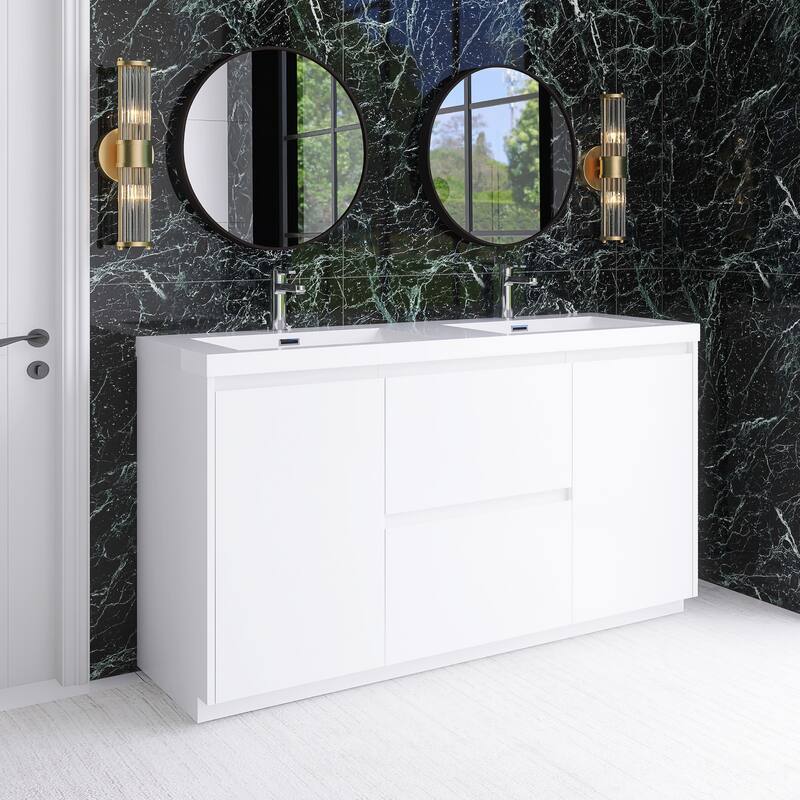 Floating Bathroom Vanity with Integrated Resin Top