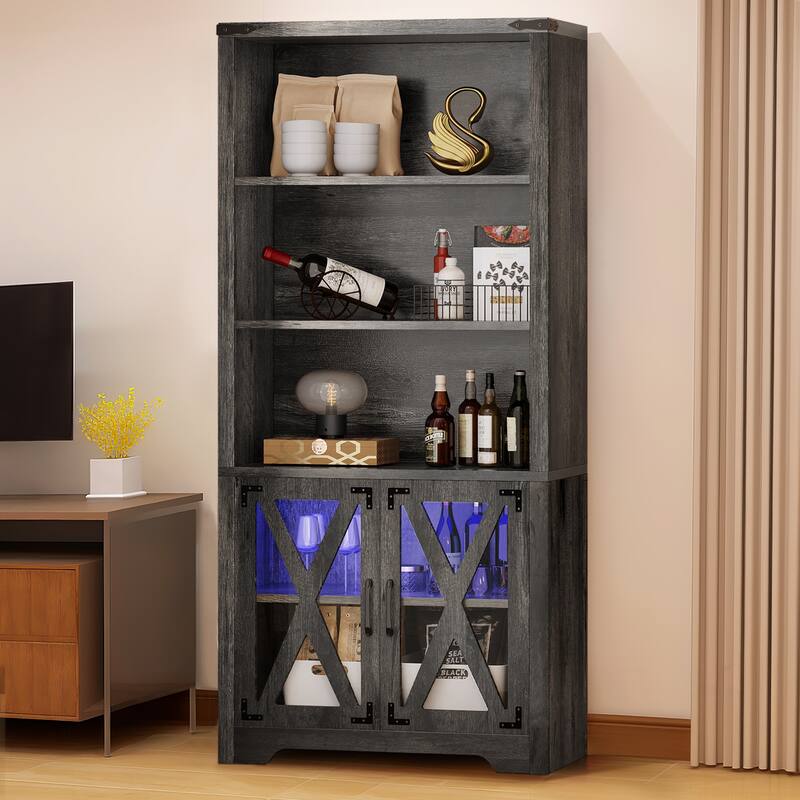 Moasis 5-Tier Open Shelves Bookcase Bookshelf with Acrylic Doors and LED Lights