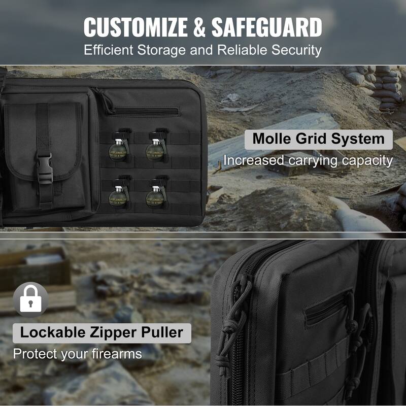 Rifle Bag, Tactical Double Long Gun Bag, Soft Rifle Case with Lockable Zipper, Portable Handle & Shoulder Strap