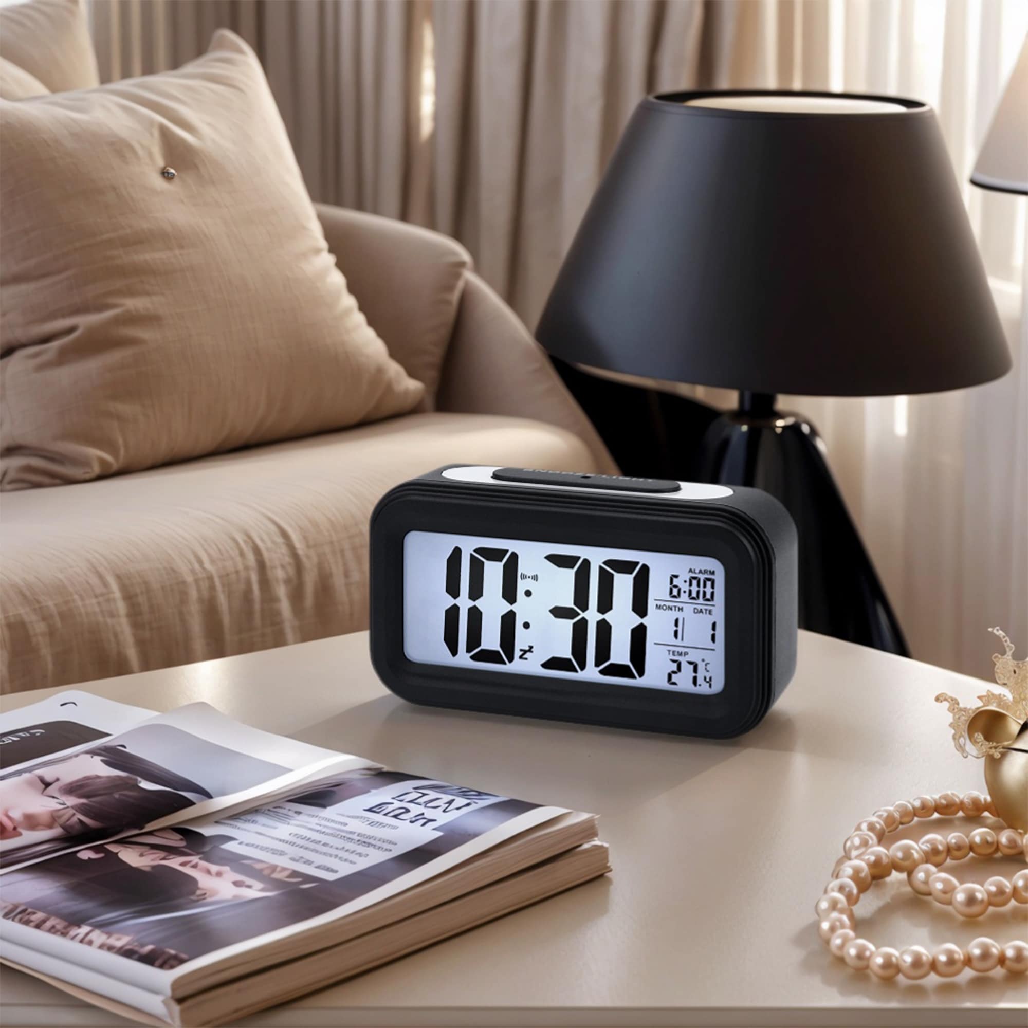 Electric Alarm Clock, Bright Colors, Backlight Gentle Wake-Up Sound for Bedroom/Dorm - 5.3"L x 1.8"W x 3.0"H
