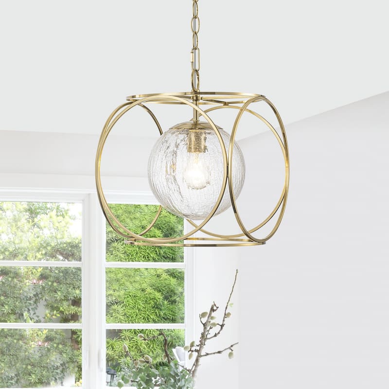 11.5" Metal Frame Clear Crackled Glass Globe Pendant Light Modern - Dia.11.5-in - Dia.11.5-in