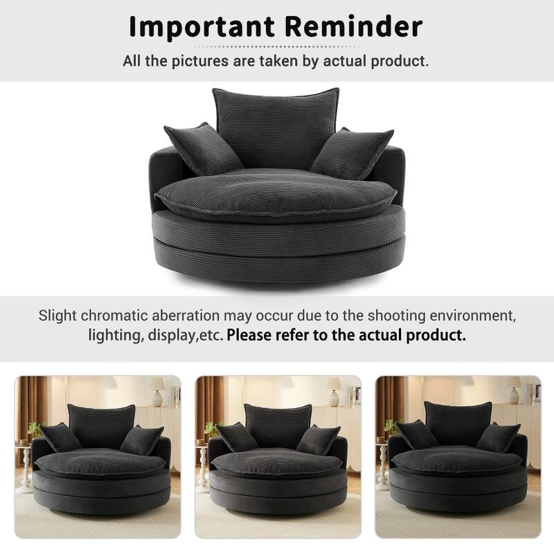 360° Swivel Sofa Chair Accent Barrel Chair with Dual-layer Cushion Design and 3 Removable Pillows