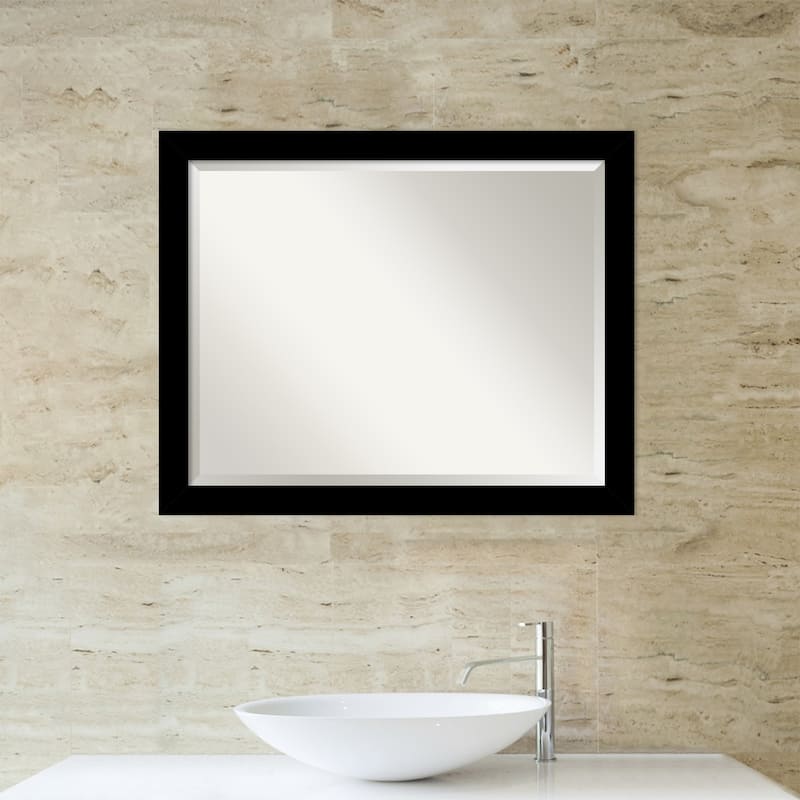 Basic Narrow Beveled Wood Framed Bathroom Vanity Wall Mirror