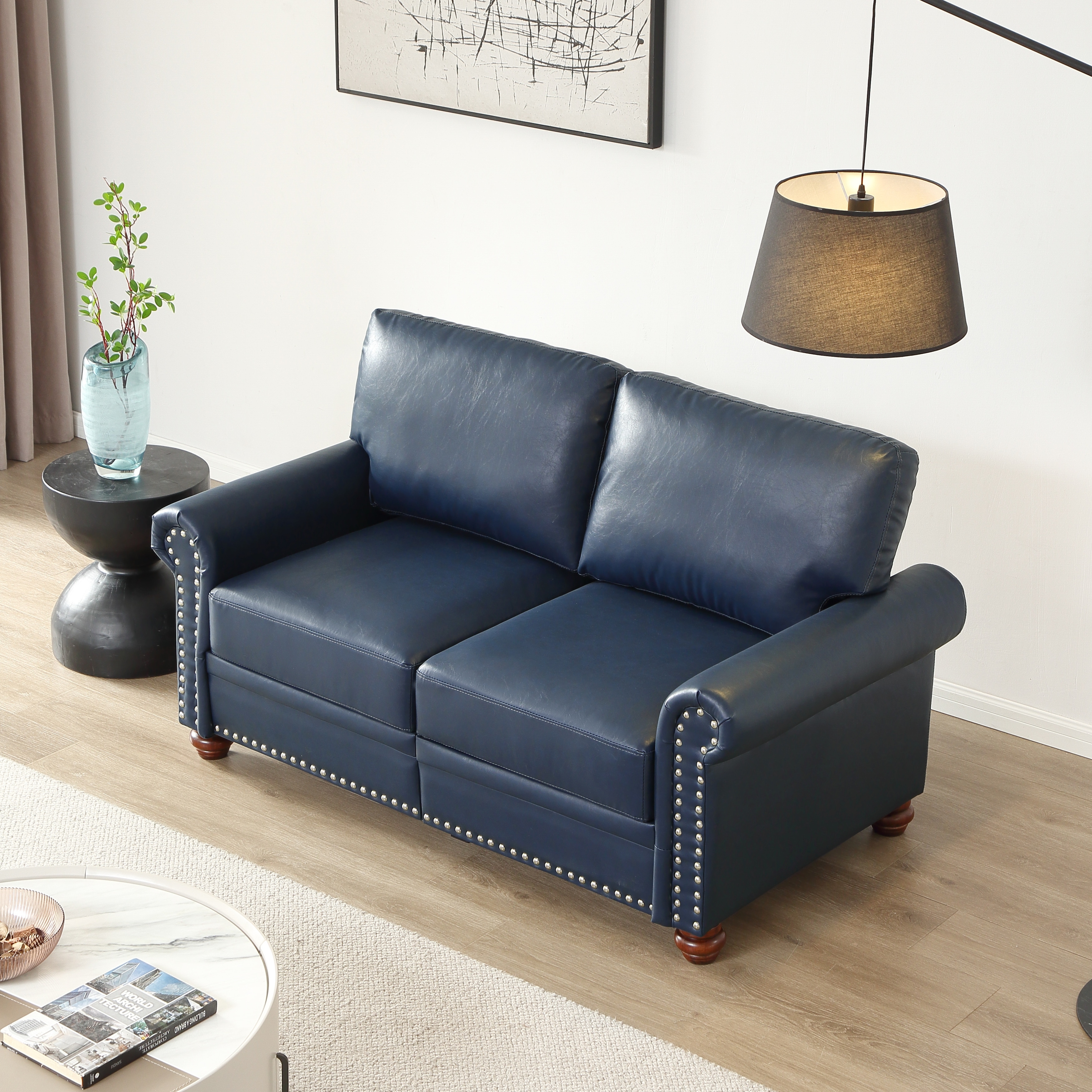 Navy blue leather loveseat recliner outlet