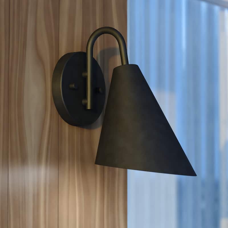 Hanson Steel 1 Light LED Compatible Matte Black and White Contemporary Dark Sky Indoor Outdoor Wall Sconce - Matte Black and White - 6-in W x 9.5-in H x 8.5-in D
