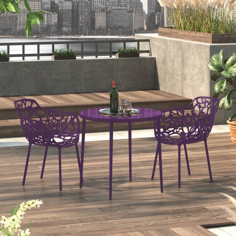 Devon Modern Floral Cutout Dining Chair with Integrated Armrest Stackable Aluminum Frame UV-Resistant Patio Chair Set of 2