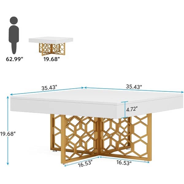 Modern White Coffee Table Square Tea Table with Gold Metal Frame - Bed ...