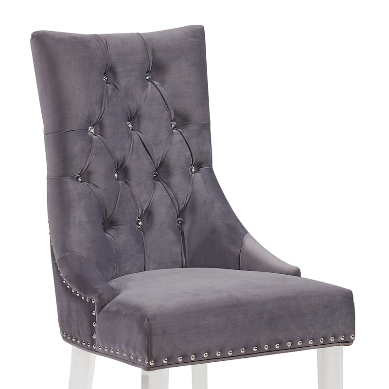 Modern and Contemporary Tufted Dining Chair in Gray Velvet with Acrylic Legs