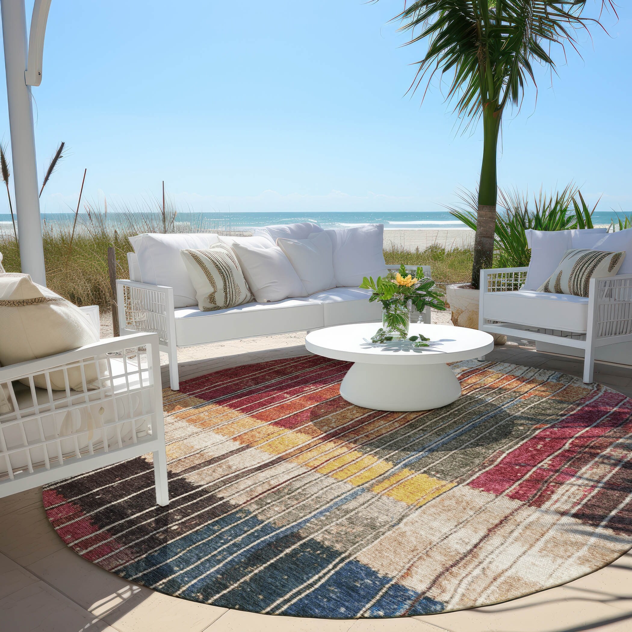 Machine Washable Indoor/Outdoor Stripe Chic Chantille Rug