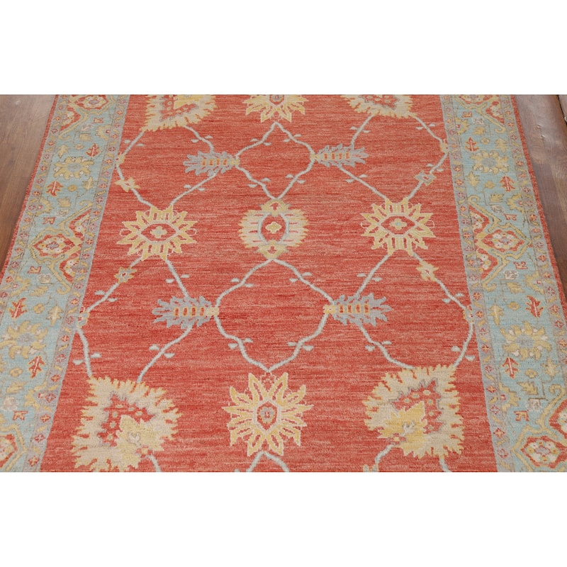 Vegetable Dye Oushak Turkish Rug Oriental Hand-Knotted Wool Carpet - 5'0"x 6'11"