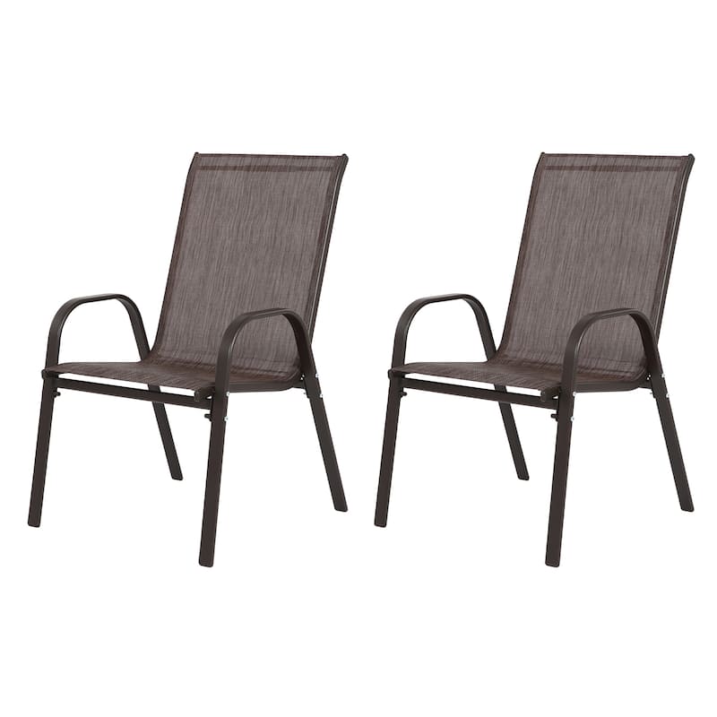 Outdoor Camping Chairs with Breathable Textilene Fabric, Set of 2 - Brown
