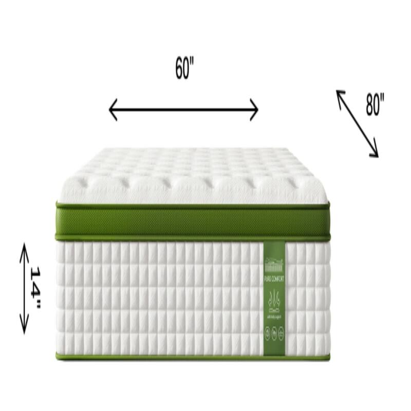 Roomfitters 14 Inch Queen/King Hybrid Mattress, Gel Memory Foam & Pocket Spring Bed for Pressure Relief, Medium Firm, Green