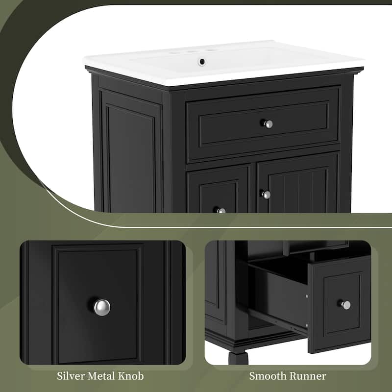 GDFStudio - Sophia 24-Inch Bathroom Vanity with Ceramic Sink, Flip Drawer and Adjustable Storage