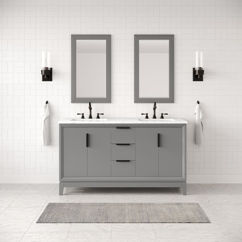 Elizabeth 60" Carrara White Marble Bathroom Vanity W/Mirrors & Faucets - F2-0012-03 Faucet in Oil-Rubbed Bronze - Cashmere Grey