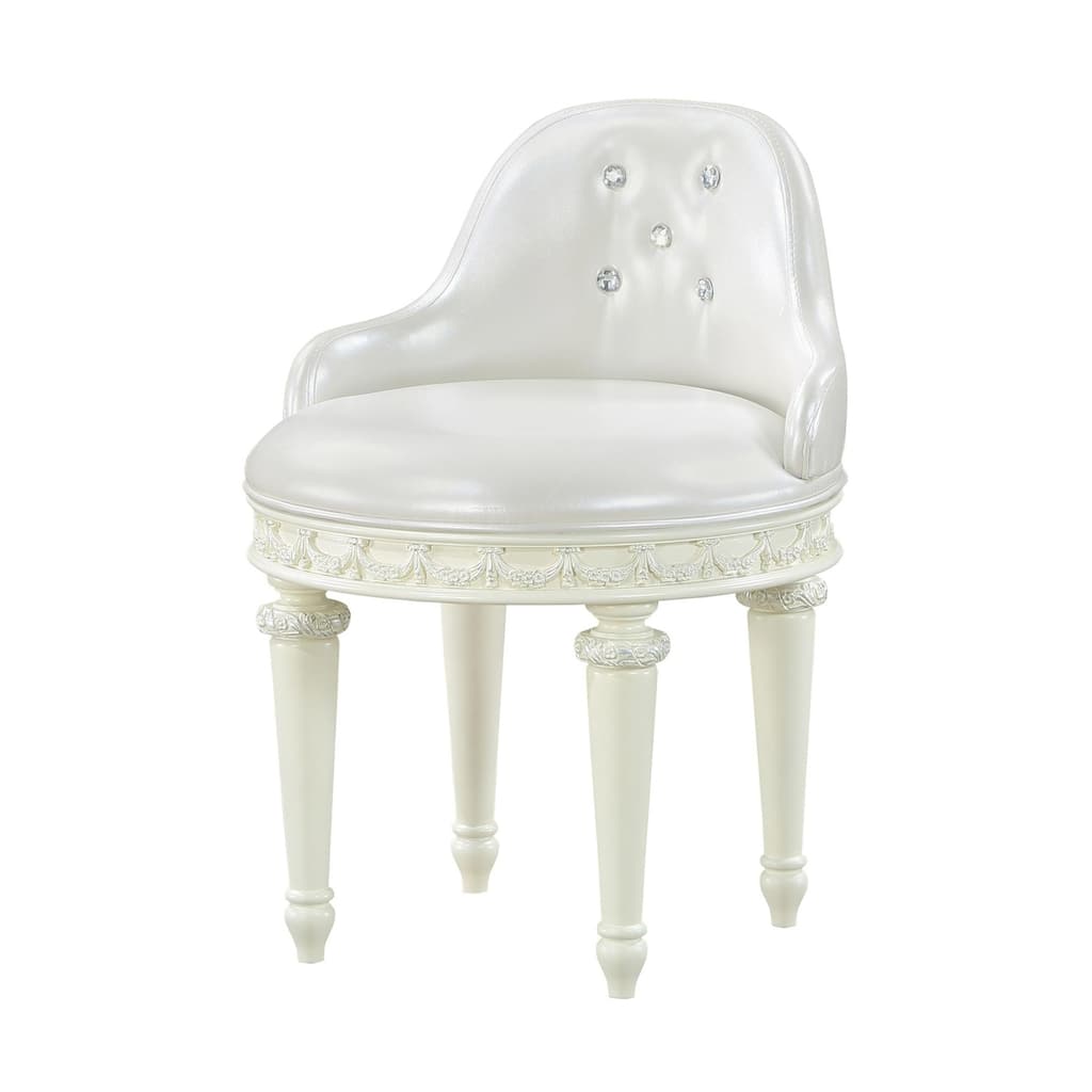 PU Upholstered Vanity Chair with Swivel in Ivory and Pearl White