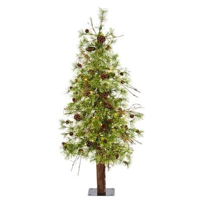 4ft. Alpine Artificial Christmas Tree with 50 Clear Multifunction LED Lights & Pine Cones - Petite Festive Holiday X-Mas Accent