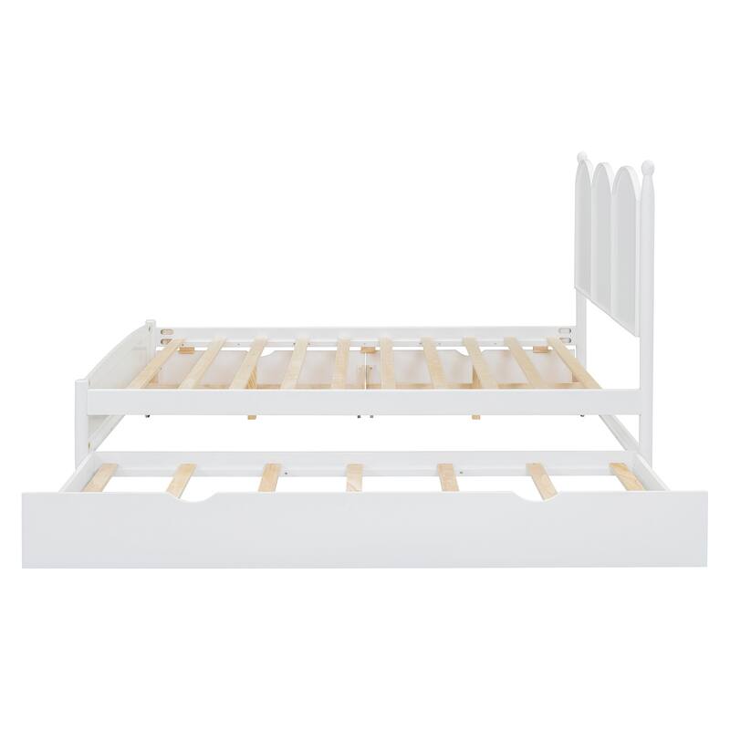 Queen Size Curved Wingback Platform Bed with 2 Drawers and Trundle Bed