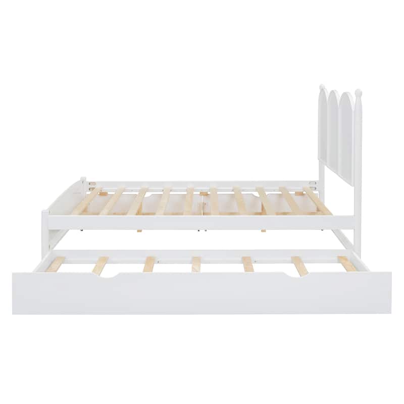 Queen Size Platform Bed with Pull-Out Trundle And Storage Drawers ,Solid Pine/MDF Frame