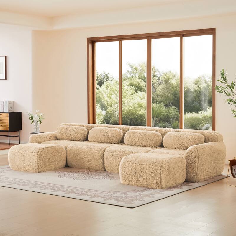 Cloud Sectional Couch with 2 Ottomans & Pillows, Boneless Couches for Living Room, U Shaped Sectional Sofa Deep Seat Comfy Couch